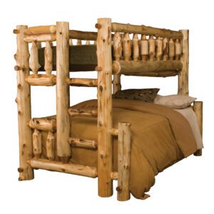 natural cedar traditional queen double bunkbed ladder right